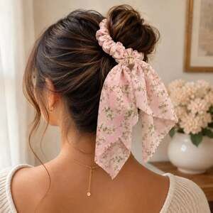 Pink Floral Scarf Scrunchie Coquette Cottagecore Hair Accessory
